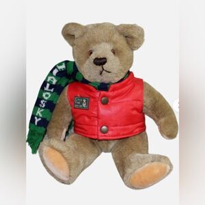Vintage Bialosky GUND 1982 Teddy Save the Bear 14" Red Quilted Vest & Scarf EUC